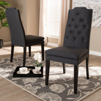 Baxton Studio BBT5158.11-Dark Grey-CC Dylin Modern and Contemporary Charcoal Fabric Upholstered Button Tufted Wood Dining Chair Set of 2